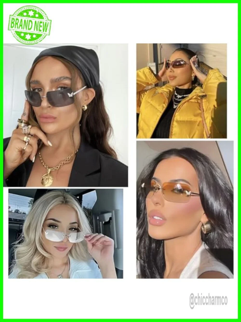 Rimless Rectangle Y2K Sunglasses Frameless Tinted Lens Fashion Shades UV400